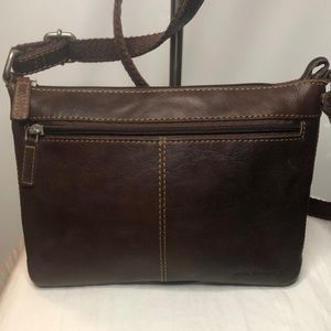 JACK GEORGES dark brown crossbody. Genuine leather. Silver hardware.
